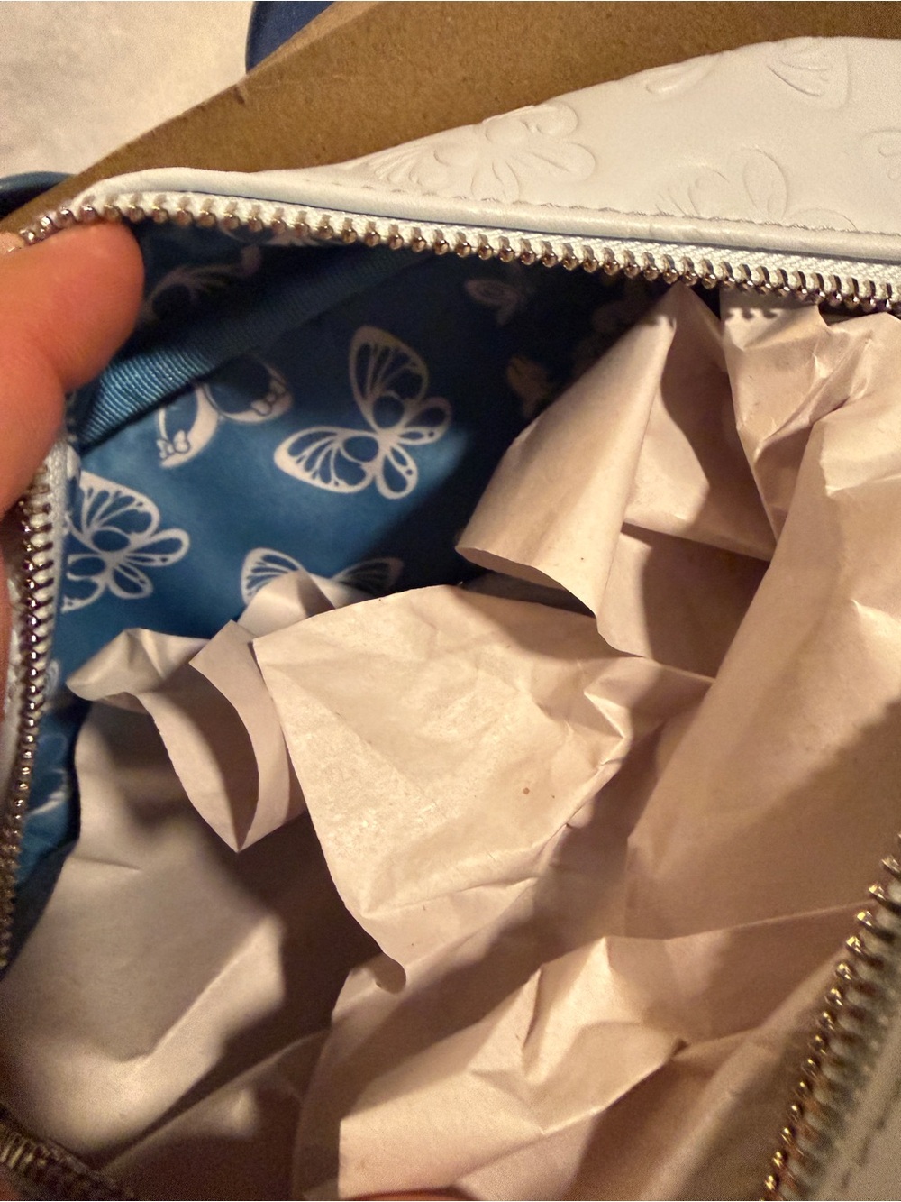 Loungefly Blue and White Butterfly Bow Crossbody Bag - Picture 3 of 4